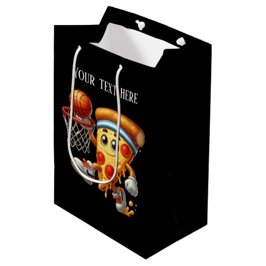 Leuke basketbal sport pizza feestje medium cadeauzakje (Voorkant Gekanteld)