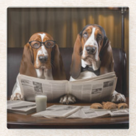 Leuke basset hounds lezen krant glazen onderzetter