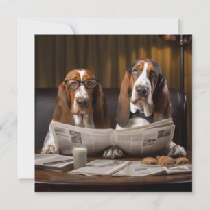 Leuke basset hounds lezen krant kaart