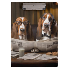 Leuke basset hounds lezen krant klembord