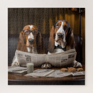 Leuke basset hounds lezen krant legpuzzel