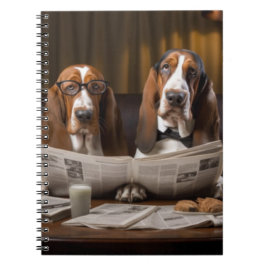 Leuke basset hounds lezen krant notitieboek