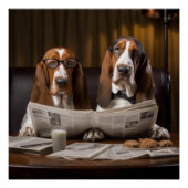 Leuke basset hounds lezen krant perfect poster (Voorkant)