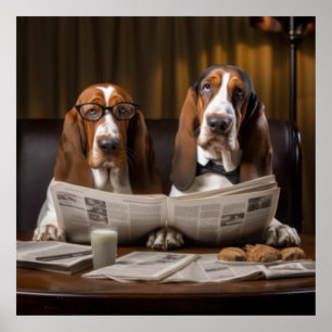Leuke basset hounds lezen krant poster