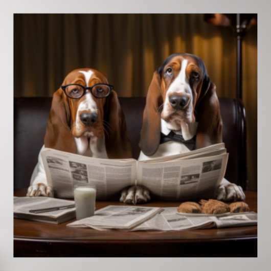 Leuke basset hounds lezen krant poster (Voorkant)