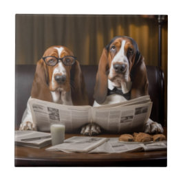 Leuke basset hounds lezen krant tegeltje