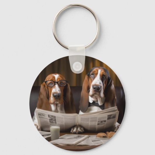 Leuke basset hounds lezen van het nieuws sleutelhanger (Voorkant)
