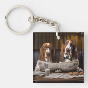 Leuke basset hounds lezen van het nieuws sleutelhanger