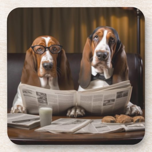 Leuke basset hounds lezen van het nieuws Trivet Bier Onderzetter (Voorkant)