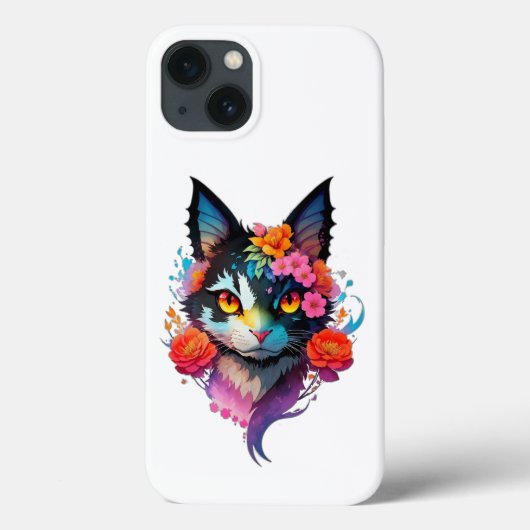 Leuke BAT CAT met bloemeniPhone / iPad hoesje (Achterkant)