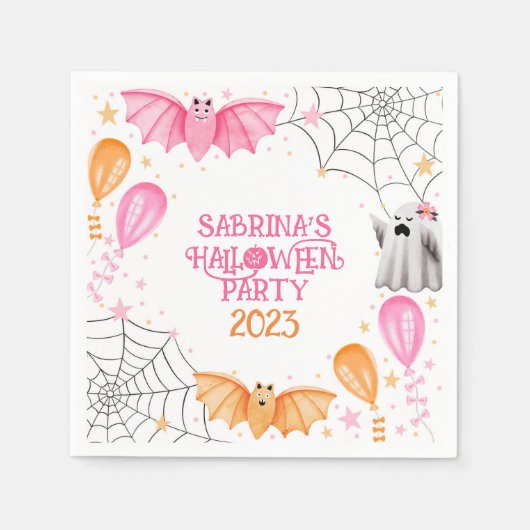 Leuke Bats en Geesten Pastel Halloween Party Servet (Voorkant)