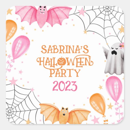 Leuke Bats en Geesten Pastel Halloween Party Vierkante Sticker (Voorkant)