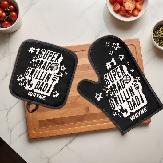 Leuke BBQ #1 Super Rad Grillin' Dad Aangepaste naa Ovenwant & Pannenlap Set