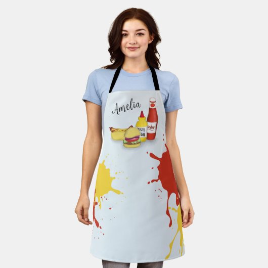 Leuke BBQ Leuke Whimsical Hamburger Hotdog Eenvoud Schort (Gedragen)