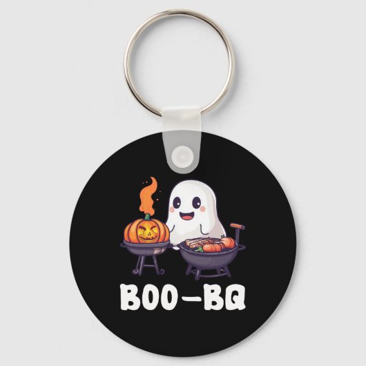 Leuke BBQ Recreatie Boo Ghost Halloween bijpassend Sleutelhanger (Voorkant)