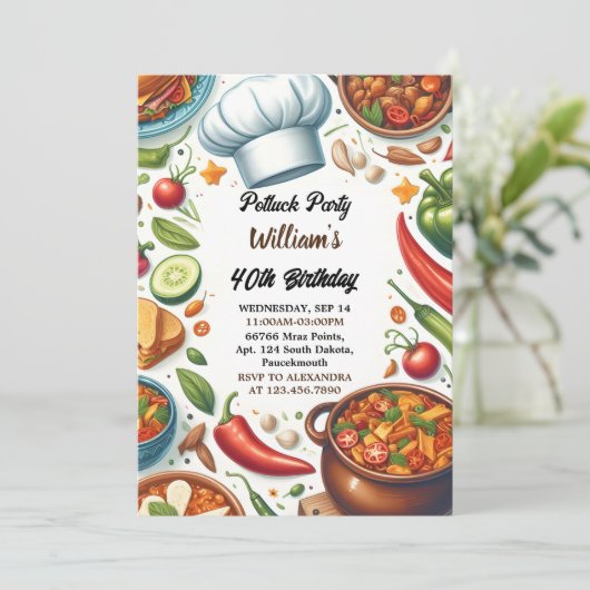 Leuke BBQ Taco Chef Soep Potluck Party 40e Verjaar Kaart (Staand voorkant)