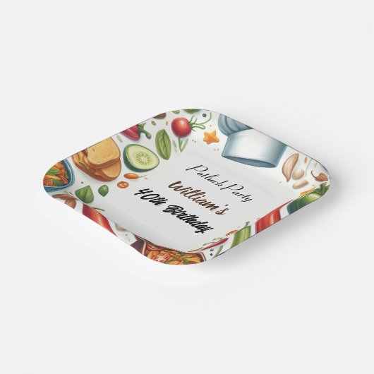 Leuke BBQ Taco Chef Soep Potluck Party 40e Verjaar Papieren Bordje (Gebogen)