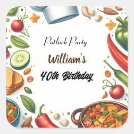 Leuke BBQ Taco Chef Soep Potluck Party 40e Verjaar Vierkante Sticker