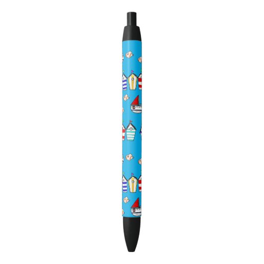 Leuke Beach House & zee Boat Zwarte Inkt Pen (Voorkant Verticaal)