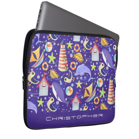 Leuke Beach Navy Electronics Bag Laptop Sleeve (Voorkant Rechts)