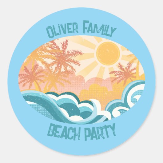 Leuke  Beach Waves Sunshine Blue Surf Party Ronde Sticker (Voorkant)