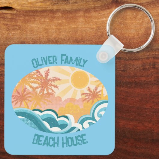 Leuke  Beach Waves Sunshine Blue Surfer Sleutelhanger (Achterkant)