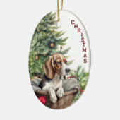 Leuke Beagle Hond Rieten Mand Kerstmis Keramisch Ornament (Links)