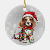 Leuke Beagle Hond Verpakt in Kerstverlichting Keramisch Ornament (Voorkant)