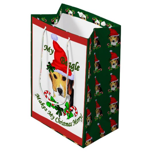 Leuke Beagle Kerstmis Merry Medium Cadeauzakje (Voorkant Gekanteld)