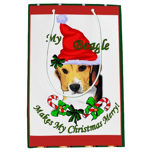 Leuke Beagle Kerstmis Merry Medium Cadeauzakje (Voorkant)