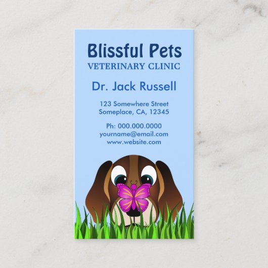 Leuke Beagle Puppy Hond En Vlinder Veterinair Visitekaartje (Voorkant)