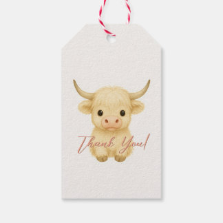 Leuke bedankkaart met Schotse Hooglander koe Cadeaulabel