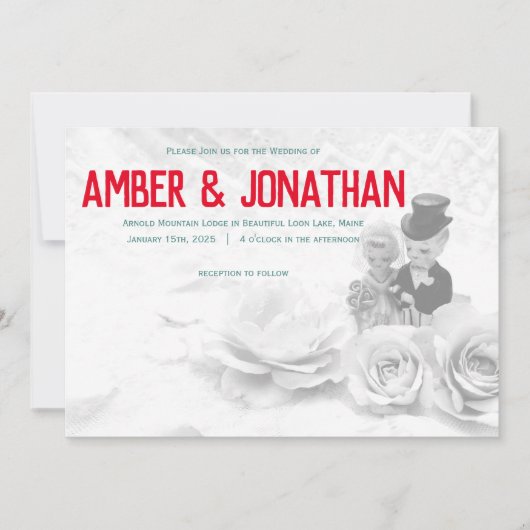Leuke beeldjes en kant bruiloft uitnodiging (Voorkant)