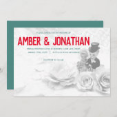 Leuke beeldjes en kant bruiloft uitnodiging (Voorkant / Achterkant)