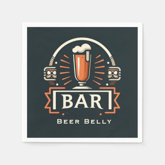 Leuke Beer Belly Bar, Bier Mok Logo Servet (Voorkant)