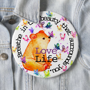 Leuke Beer met Vlinders Aanpasbaar Ronde Button 6,0 Cm