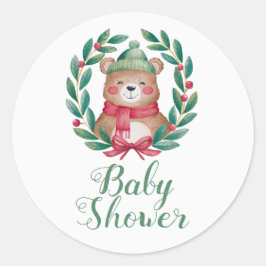 Leuke beer waterverf baby shower ronde sticker