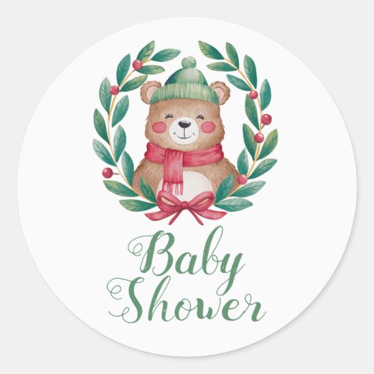 Leuke beer waterverf baby shower ronde sticker (Voorkant)