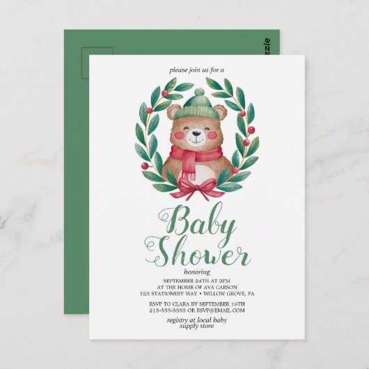 Leuke beer waterverf Bayby Shower Briefkaart (Voorkant / Achterkant)