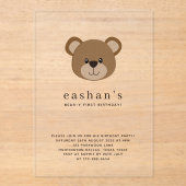 Leuke Beer-y Eerste Verjaardag Foto Acryl Uitnodigingen (Voorkant)