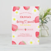 leuke bes zoete aardbei verjaardagsfeestje kaart (Staand voorkant)