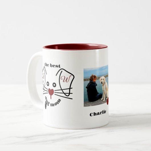 Leuke Beste Hond Mam Foto Aangepaste Monogram Tweekleurige Koffiemok (Voorkant links)