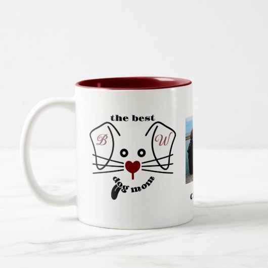 Leuke Beste Hond Mam Foto Aangepaste Monogram Tweekleurige Koffiemok (Links)