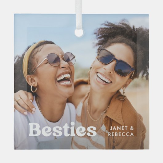 Leuke Besties Foto & Naam/s Keepsake Gift Glas Ornament (Voorkant)