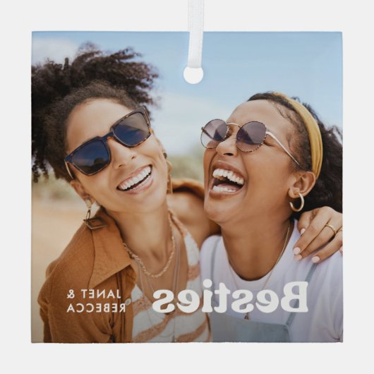 Leuke Besties Foto & Naam/s Keepsake Gift Glas Ornament (Achterkant)