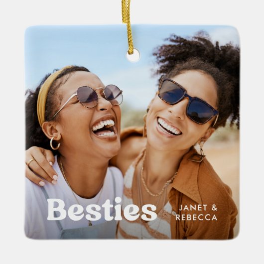 Leuke Besties Foto & Naam/s Keepsake Gift Keramisch Ornament (Voorkant)