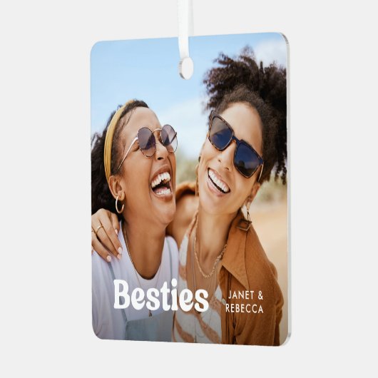 Leuke Besties Foto & Naam/s Keepsake Gift Metalen Ornament (Voorkant links)