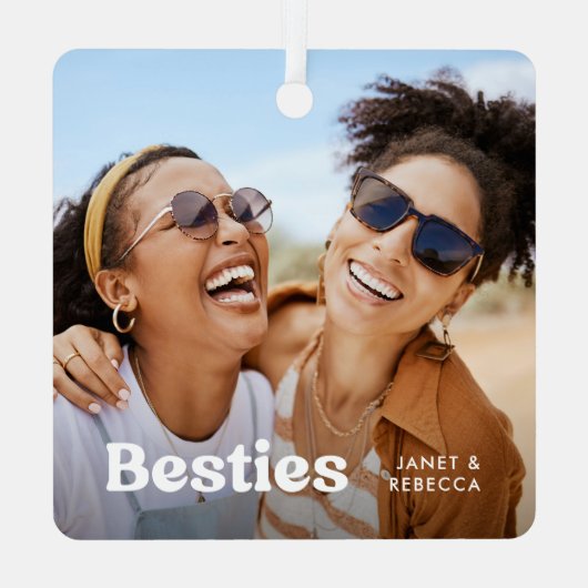 Leuke Besties Foto & Naam/s Keepsake Gift Metalen Ornament (Achterkant)