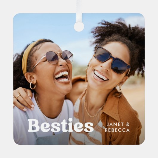 Leuke Besties Foto & Naam/s Keepsake Gift Metalen Ornament (Voorkant)