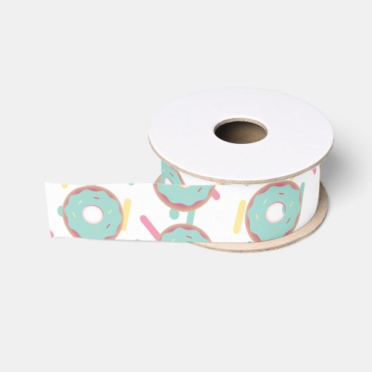 Leuke Bevroren Sprinkels Turquoise Donut Feest Grosgrain Lint (Spoel)